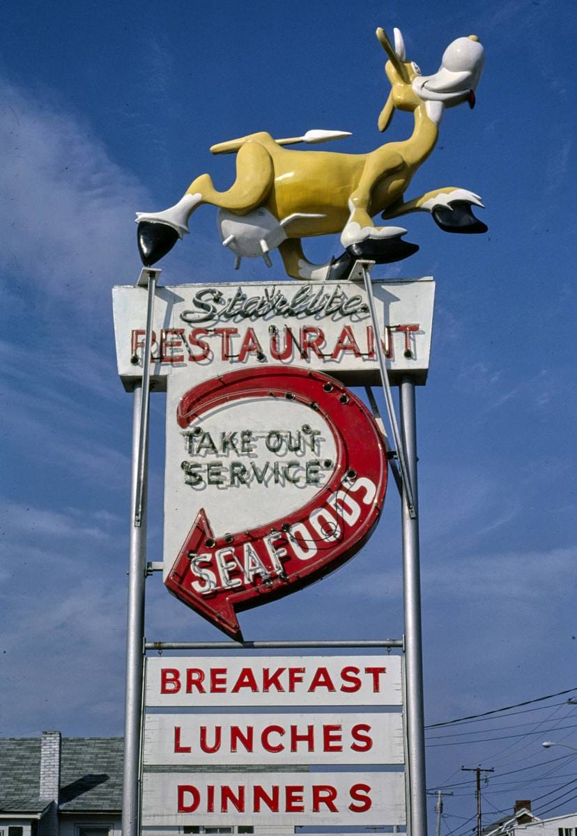 Historic Photo : 1984 Starlite Restaurant sign, Old Orchard Beach, Maine | Margolies | Roadside America Collection | Vintage Wall Art :