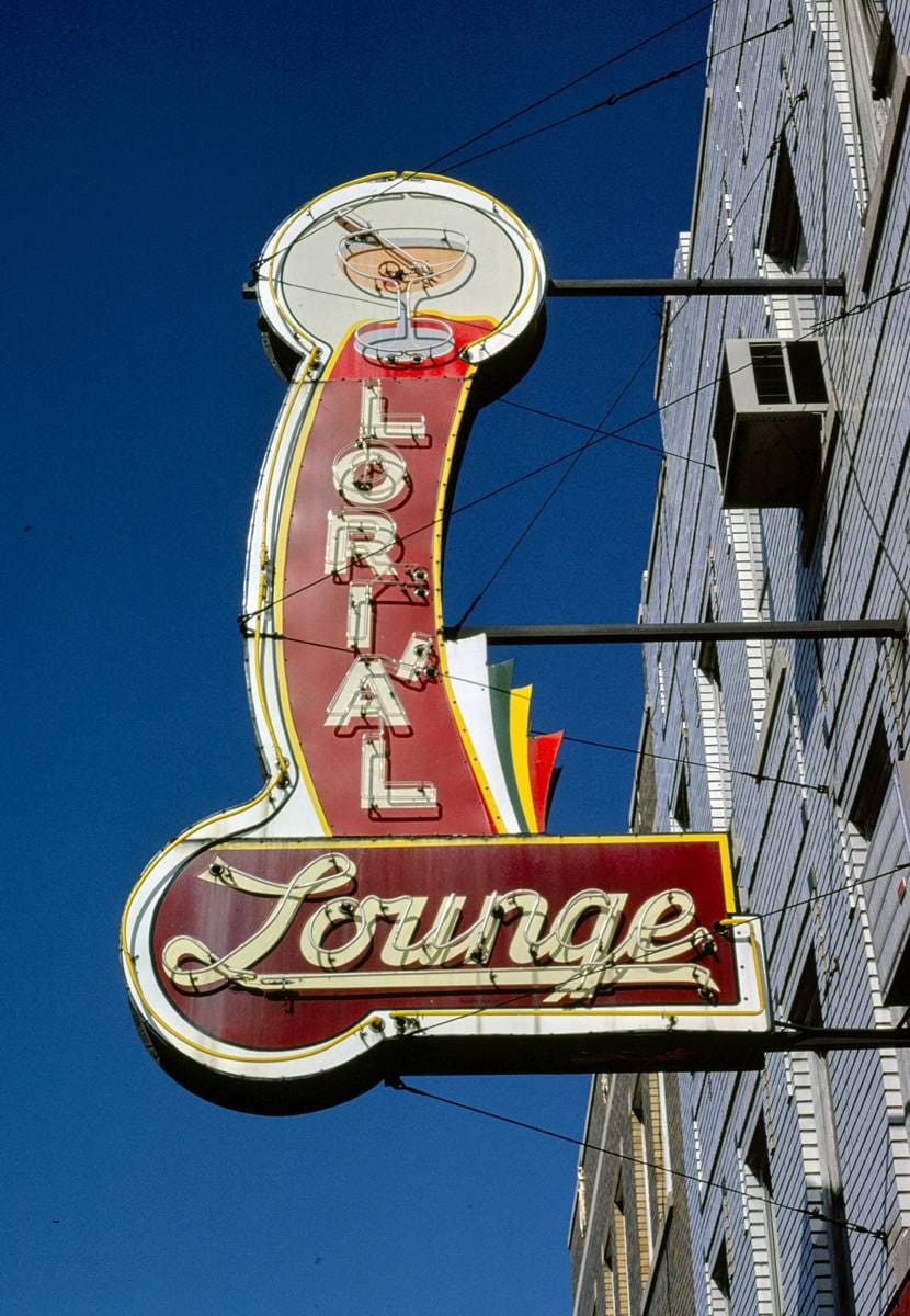 Historic Photo : 1980 Lorial Lounge sign, Springfield, Illinois | Margolies | Roadside America Collection | Vintage Wall Art :