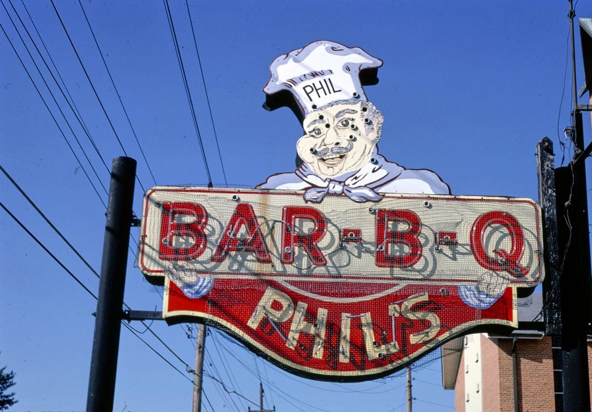 Historic Photo : 1988 Phil's Bar-B-Q sign, Saint Louis, Missouri | Margolies | Roadside America Collection | Vintage Wall Art :