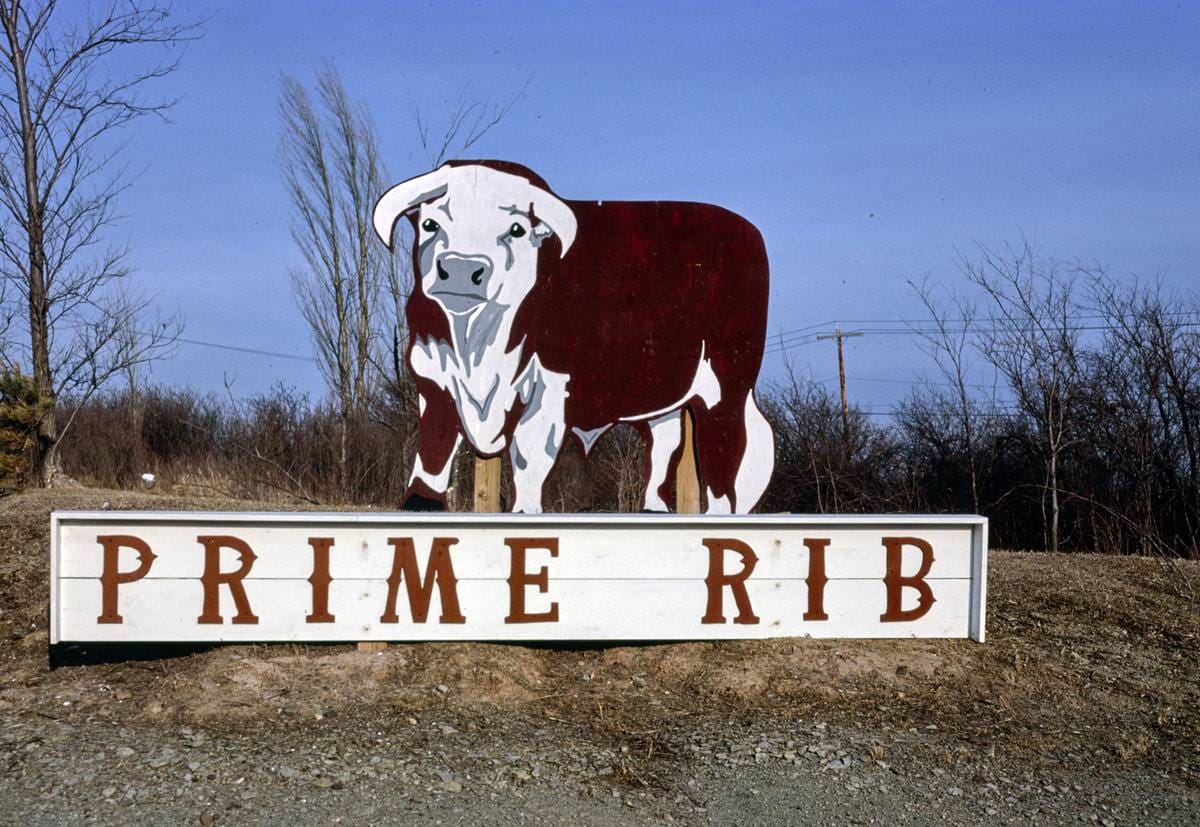 Historic Photo : 1988 Bull sign, "Prime Rib", Chittenango, New York | Margolies | Roadside America Collection | Vintage Wall Art :