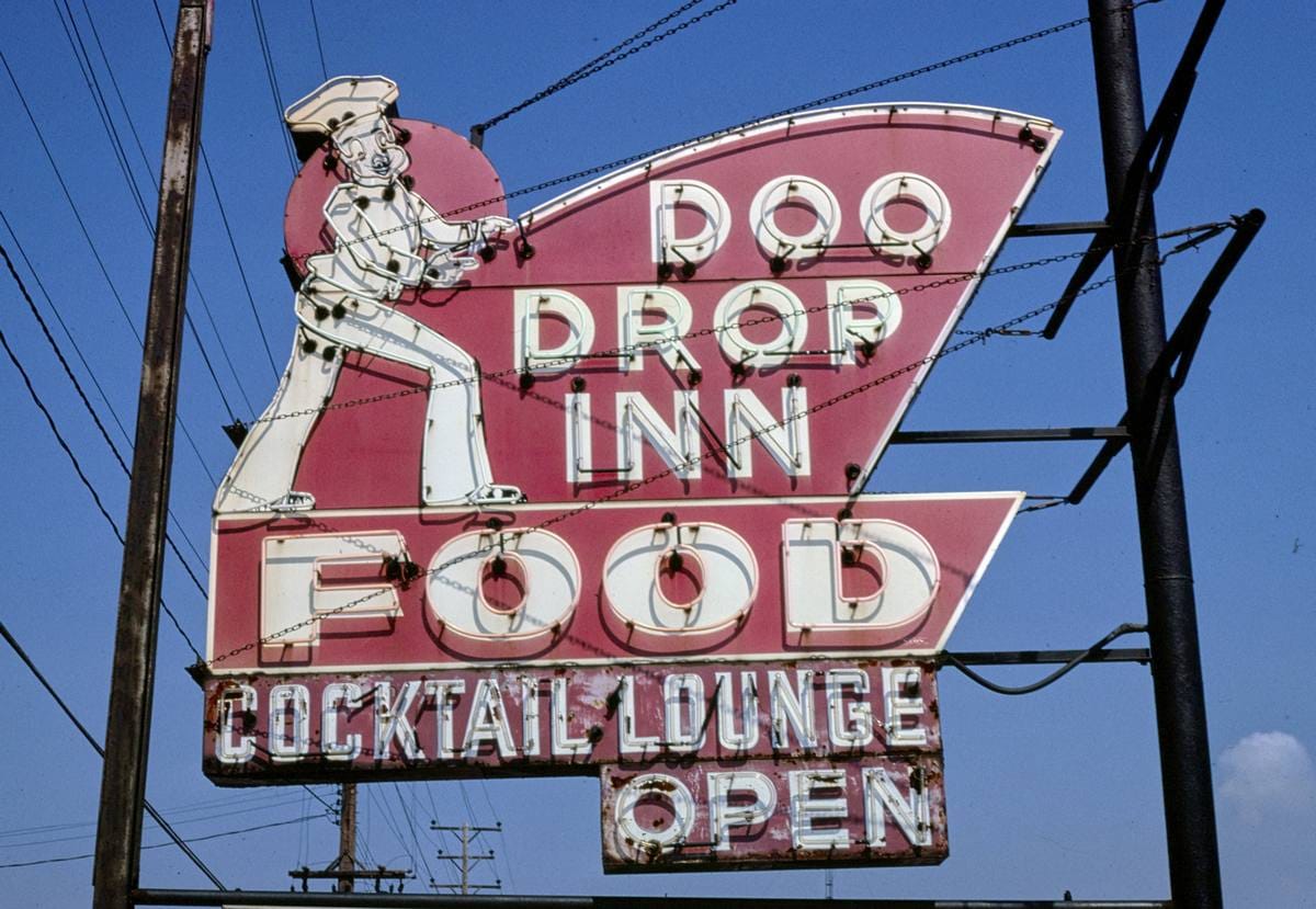 Historic Photo : 1980 Doo Drop Inn sign, Muskegon, Michigan | Margolies | Roadside America Collection | Vintage Wall Art :