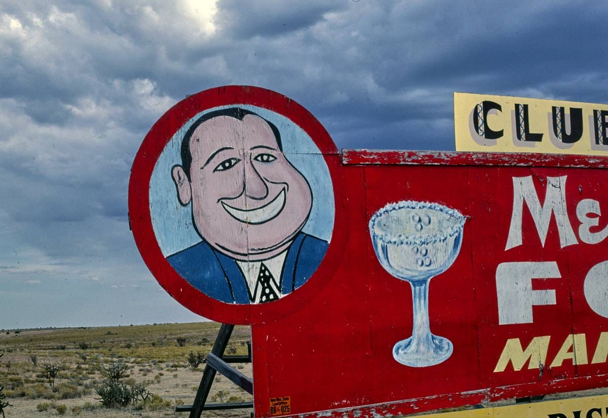 Historic Photo : 1987 Club Cafe sign near Santa Rosa, Santa Rosa, New Mexico | Margolies | Roadside America Collection | Vintage Wall Art :