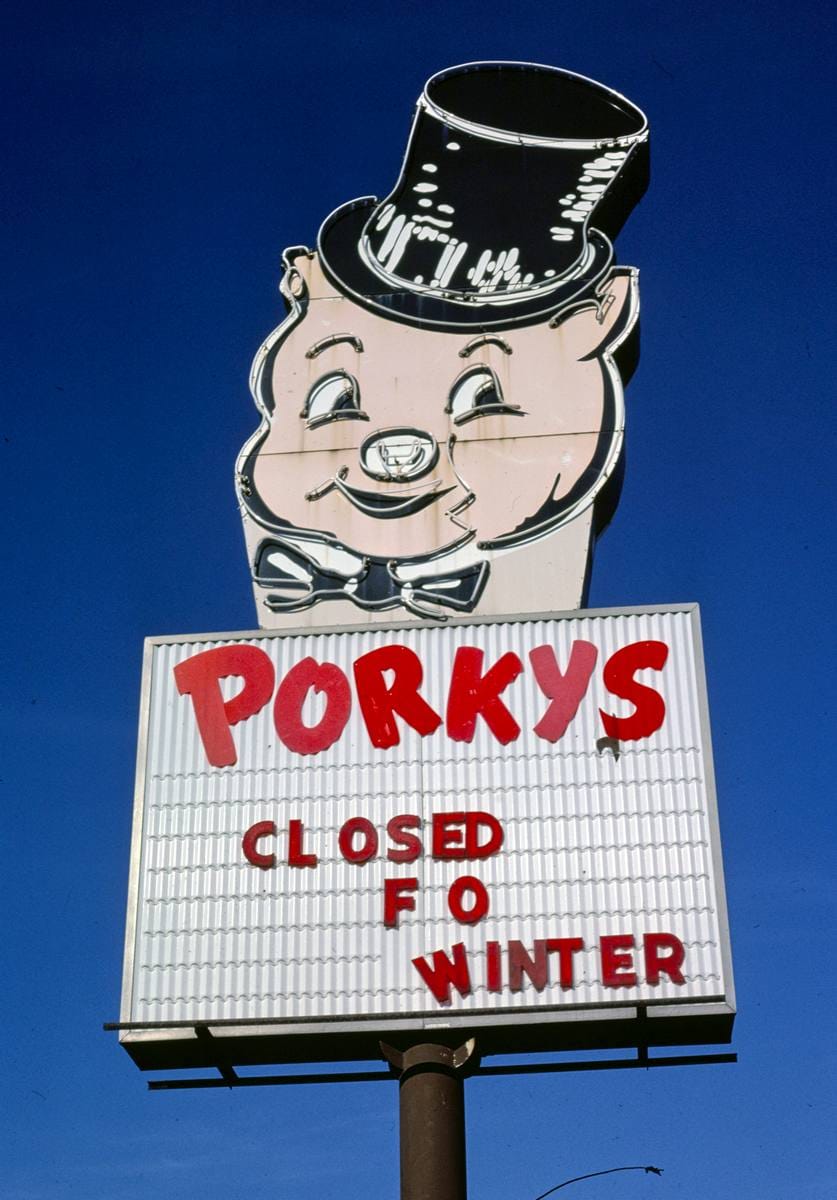 Historic Photo : 1981 Porky's Drive-in sign, St. Paul, Minnesota | Margolies | Roadside America Collection | Vintage Wall Art :