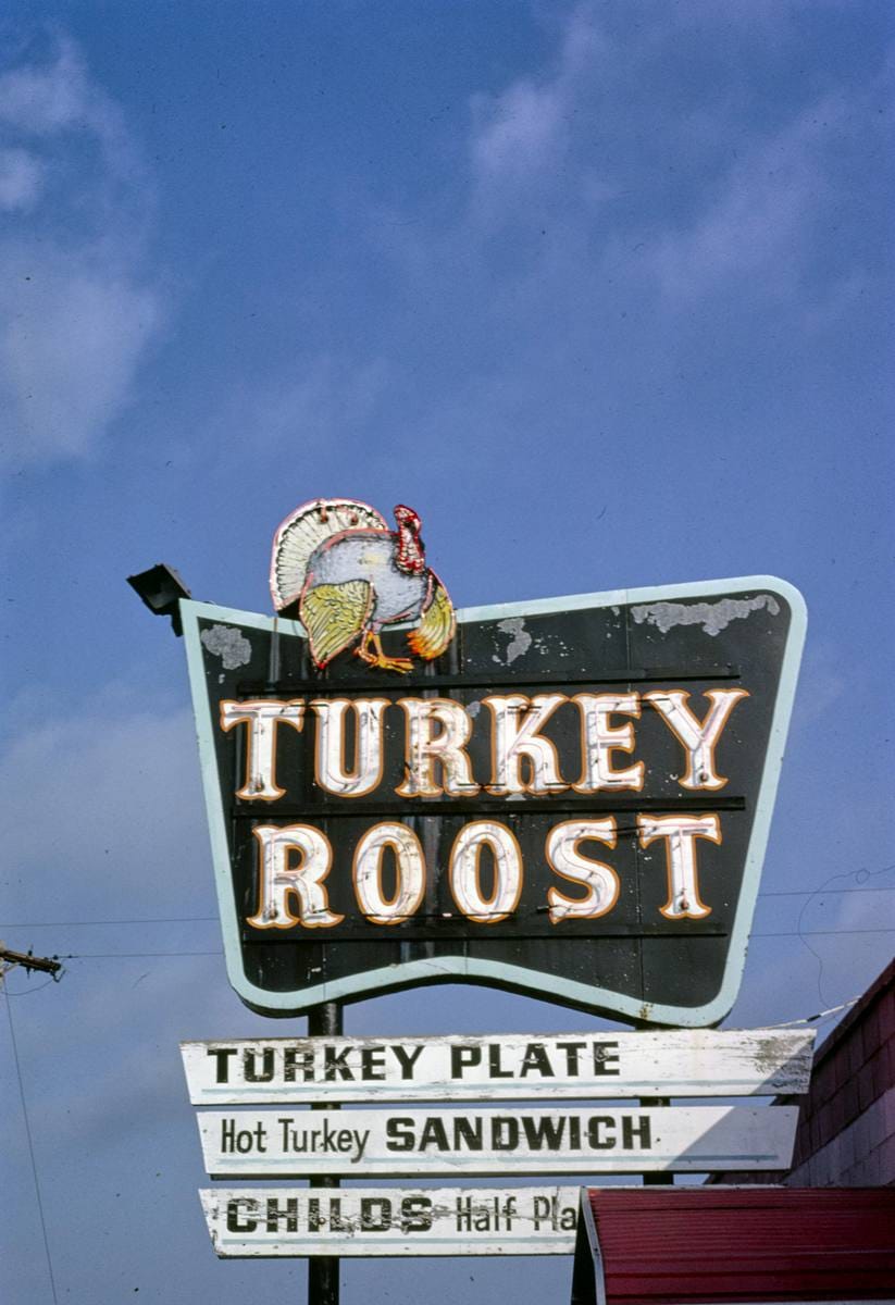 Historic Photo : 1988 Turkey Roost Restaurant sign, Bay City, Michigan | Margolies | Roadside America Collection | Vintage Wall Art :