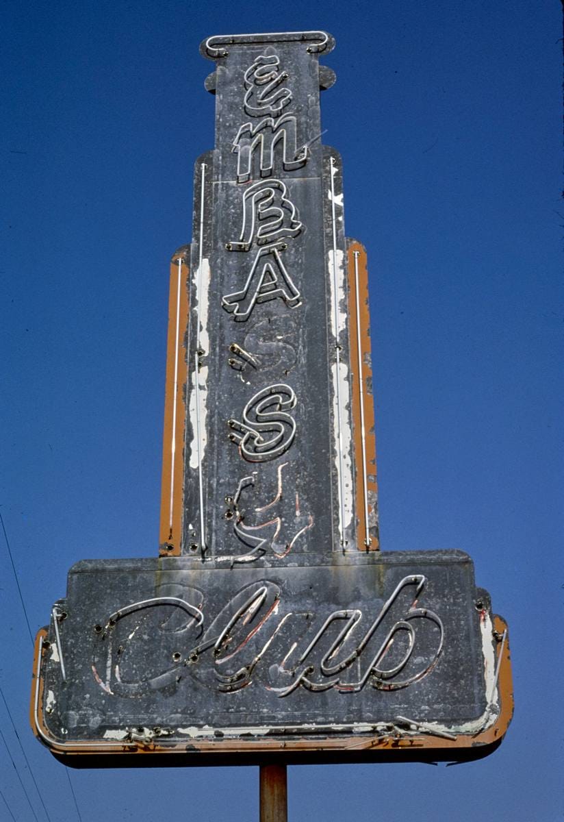 Historic Photo : 1982 Embassy Club sign, Meridian, Mississippi | Margolies | Roadside America Collection | Vintage Wall Art :