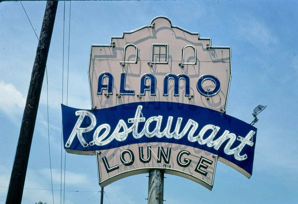 Historic Photo : 1982 Alamo Restaurant sign, Shreveport, Louisiana | Margolies | Roadside America Collection | Vintage Wall Art :