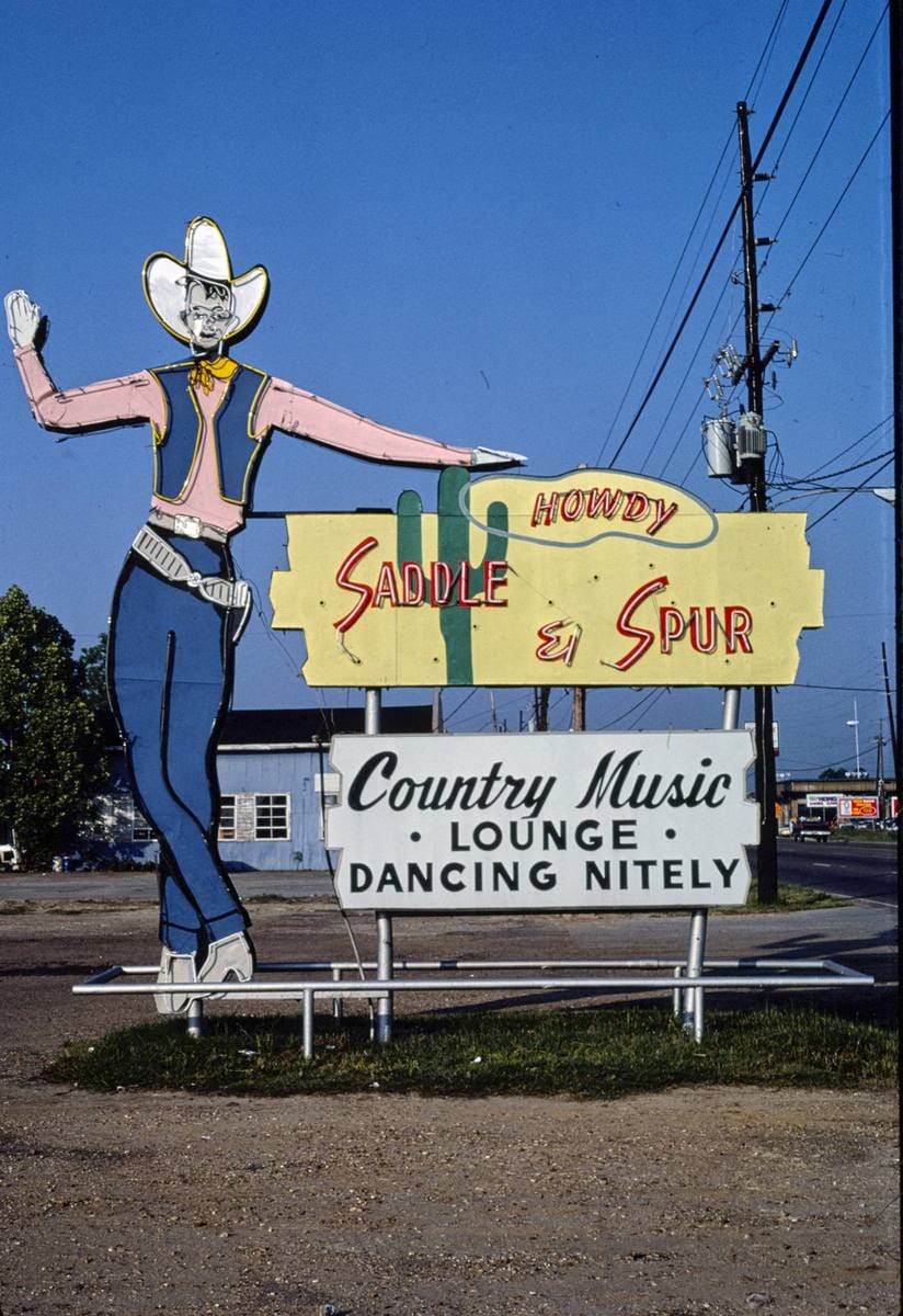 Historic Photo : 1982 Saddle and Spur Lounge sign, Monroe, Louisiana | Margolies | Roadside America Collection | Vintage Wall Art :