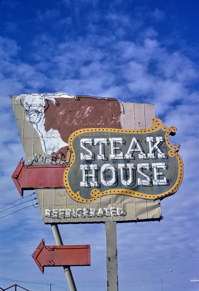 Historic Photo : 1979 Steak House sign, Gila Bend, Arizona | Margolies | Roadside America Collection | Vintage Wall Art :