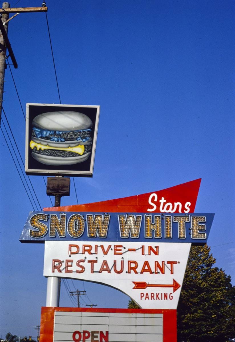 Historic Photo : 1988 Stan's Snow White Drive-in sign, Saint Joseph, Missouri | Margolies | Roadside America Collection | Vintage Wall Art :