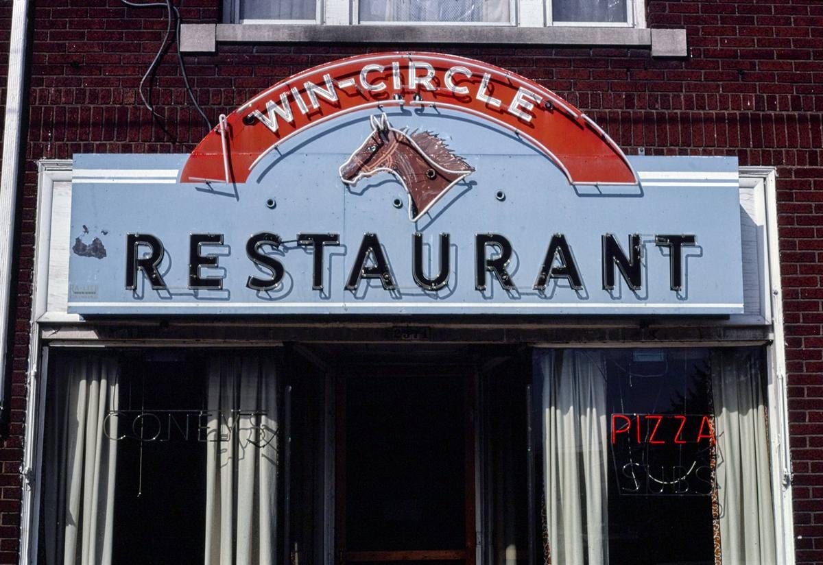 Historic Photo : 1984 Win-Circle Restaurant sign, Columbus, Ohio | Margolies | Roadside America Collection | Vintage Wall Art :