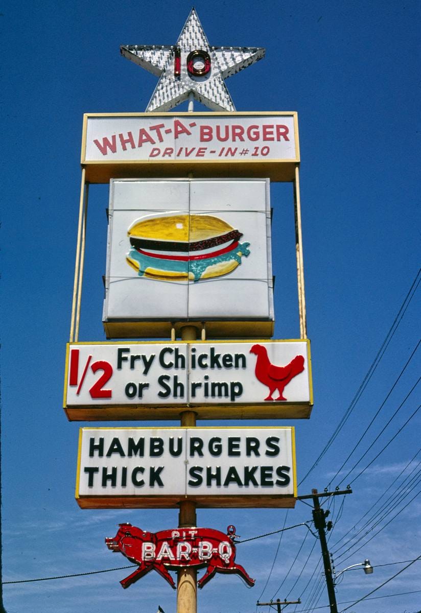 Historic Photo : 1982 What-A-Burger sign, Kannapolis, North Carolina | Margolies | Roadside America Collection | Vintage Wall Art :