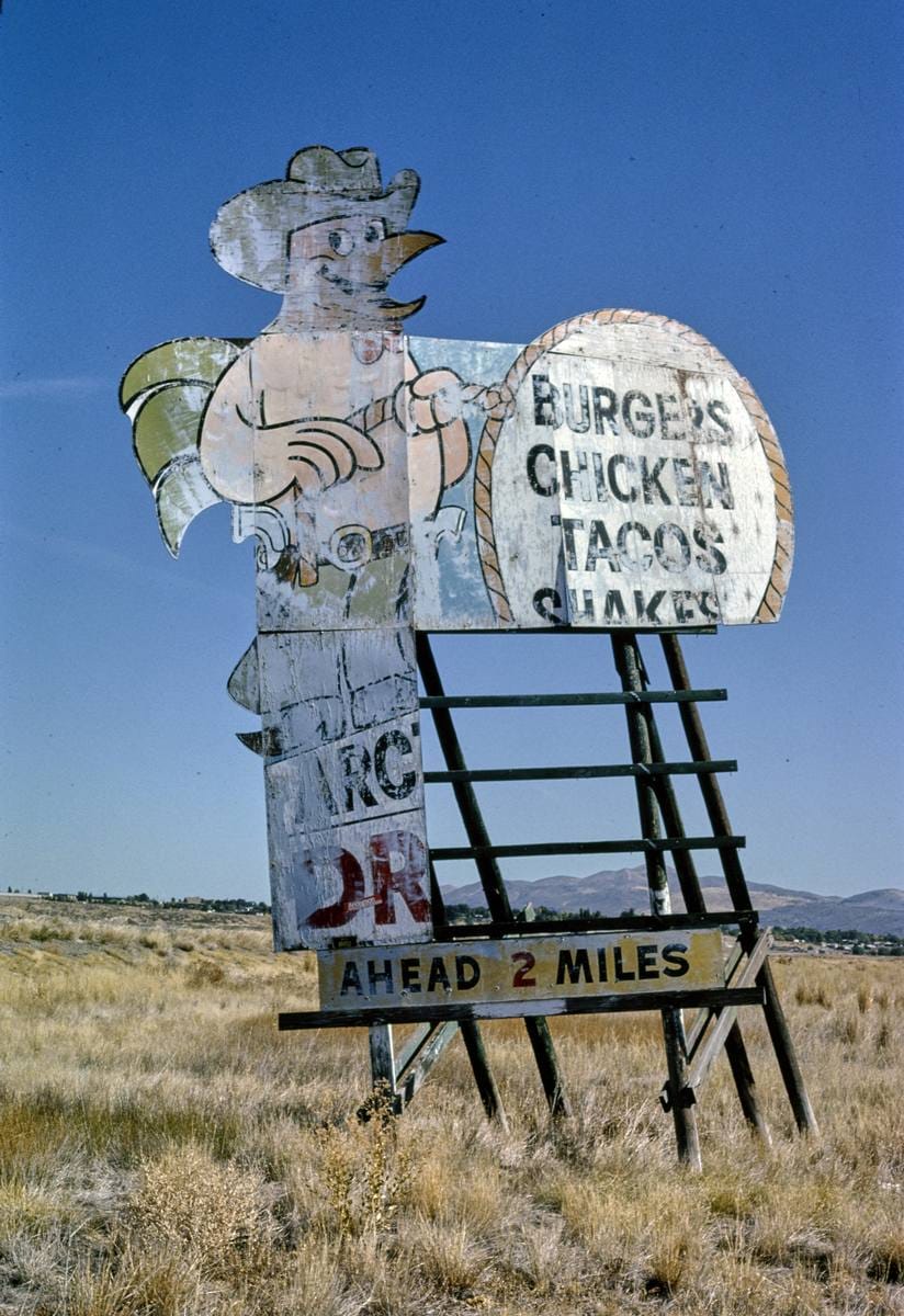 Historic Photo : 1991 Chicken cowboy billboard, Elko, Nevada | Margolies | Roadside America Collection | Vintage Wall Art :