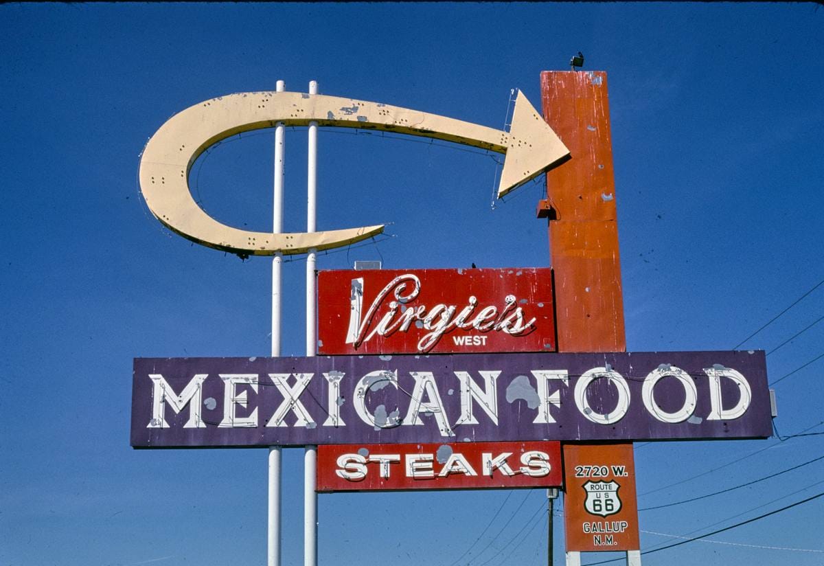 Historic Photo : 2003 Virgie's Mexican Food sign, Grants, New Mexico | Margolies | Roadside America Collection | Vintage Wall Art :