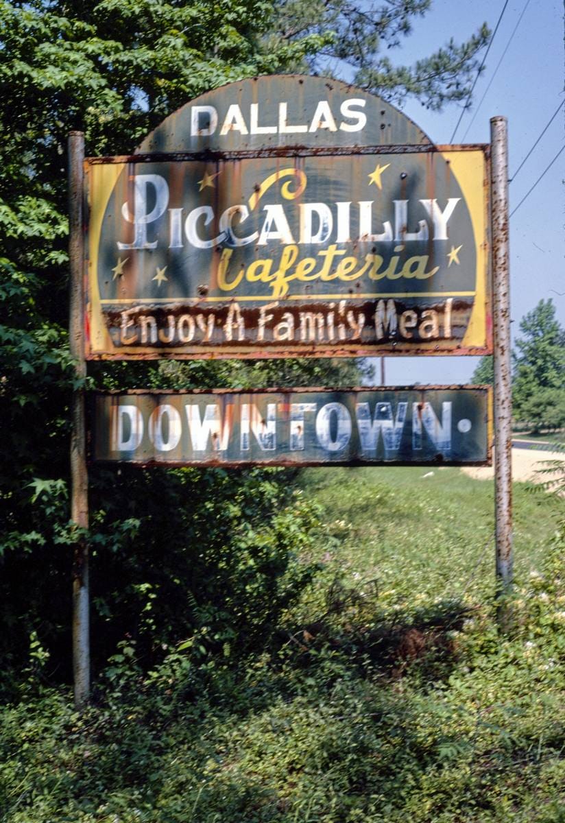 Historic Photo : 1982 Piccadilly Cafeteria billboard, west of Simsboro, Louisiana | Margolies | Roadside America Collection | Vintage Wall Art :