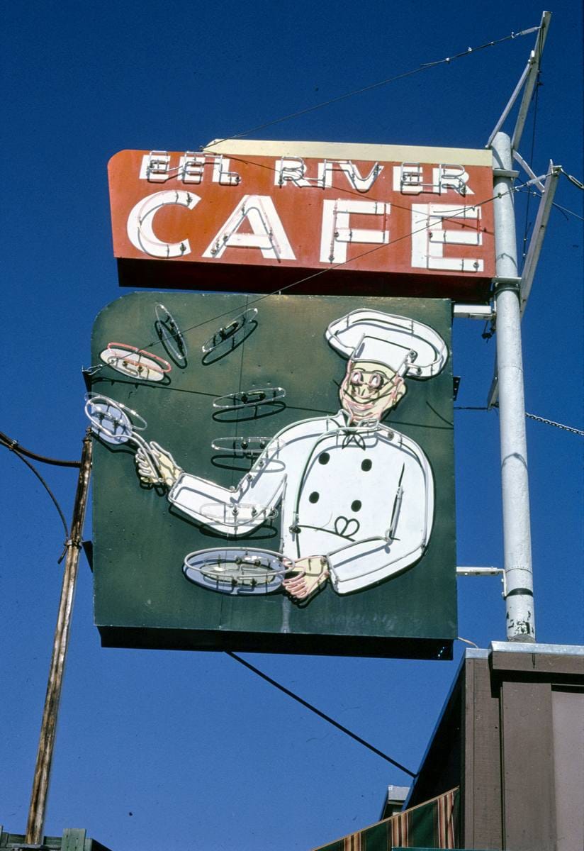 Historic Photo : 1991 Eel River Cafe sign, Garberville, California | Margolies | Roadside America Collection | Vintage Wall Art :