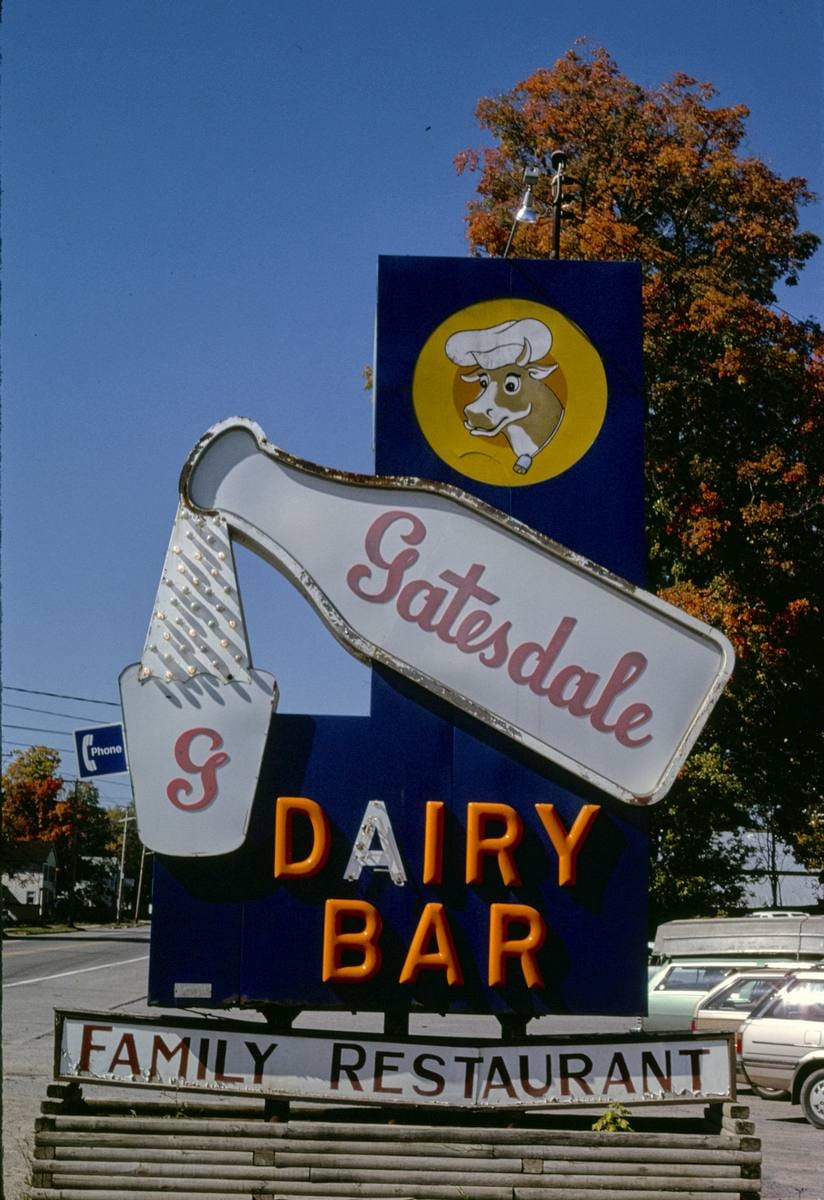 Historic Photo : 1995 Gatesdale Dairy Bar sign, Bridgewater, New York | Margolies | Roadside America Collection | Vintage Wall Art :