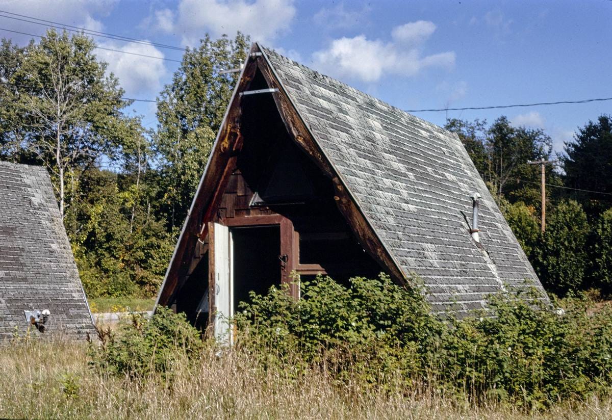 Historic Photo : 1995 Old A-frame motel cabin, Charlemont, Massachusetts | Margolies | Roadside America Collection | Vintage Wall Art :