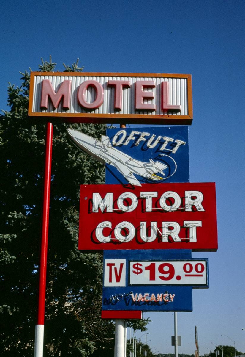 Historic Photo : 1993 Offutt Motor Court sign, Offutt, Nebraska | Margolies | Roadside America Collection | Vintage Wall Art :