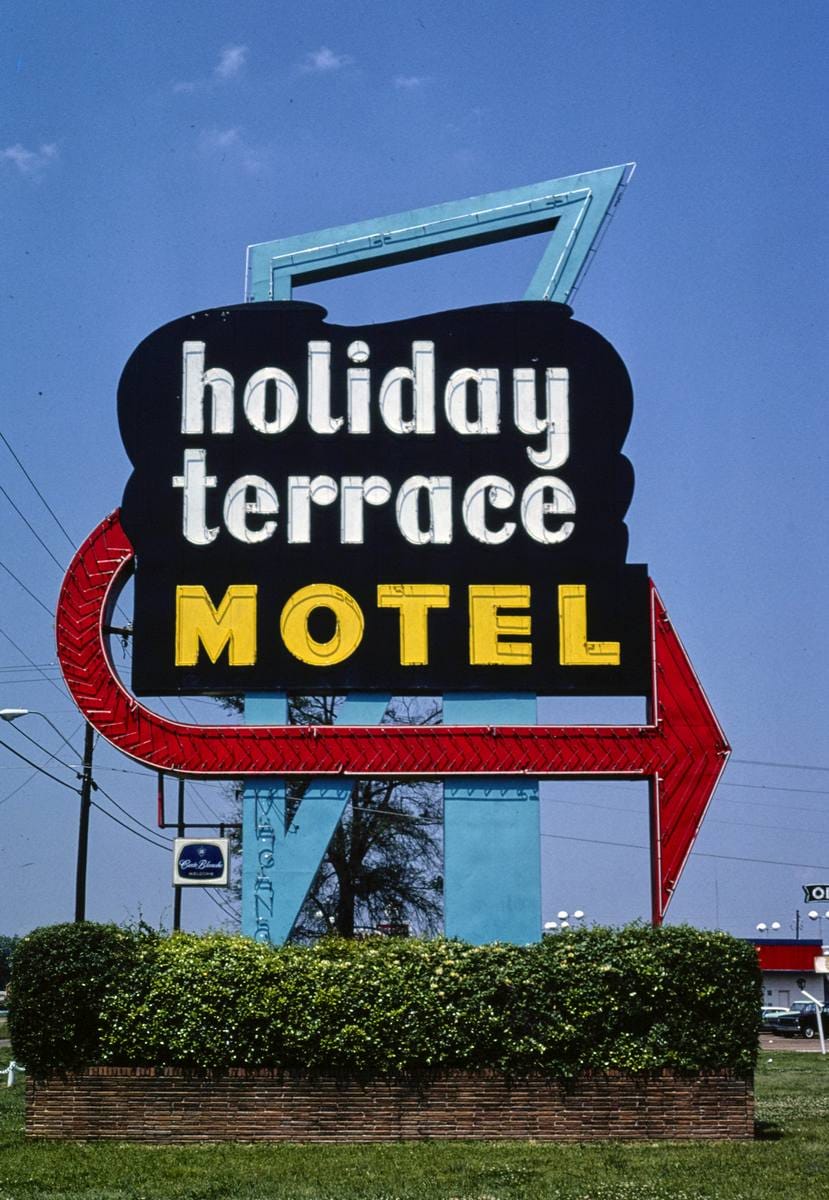 Historic Photo : 1982 Holiday Terrace Motel sign, Jackson, Mississippi | Margolies | Roadside America Collection | Vintage Wall Art :