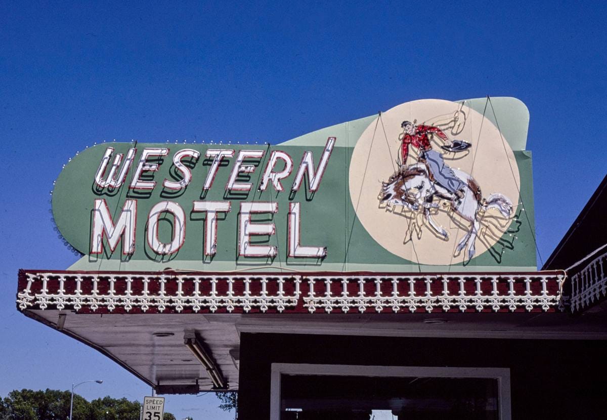 Historic Photo : 1982 Western Motel sign, North Platte, Nebraska | Margolies | Roadside America Collection | Vintage Wall Art :
