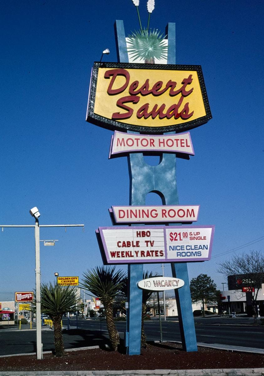 Historic Photo : 2003 Desert Sands Motor Hotel sign, Albuquerque, New Mexico | Margolies | Roadside America Collection | Vintage Wall Art :