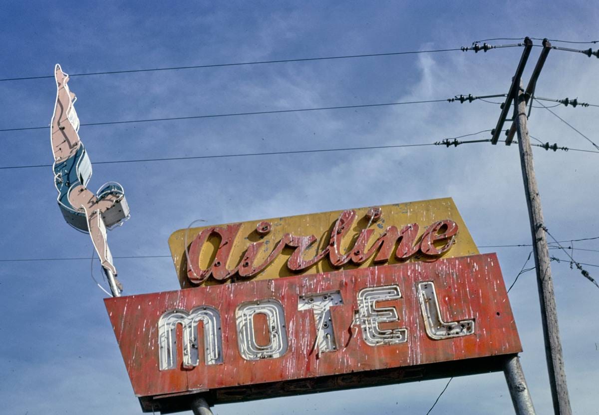 Historic Photo : 1979 Airline Motel sign, Oklahoma City, Oklahoma | Margolies | Roadside America Collection | Vintage Wall Art :