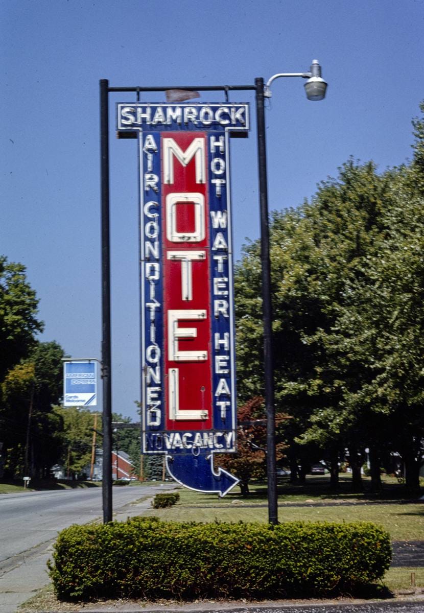 Historic Photo : 1993 Shamrock Motel sign, Mount Carmel, Illinois | Margolies | Roadside America Collection | Vintage Wall Art :