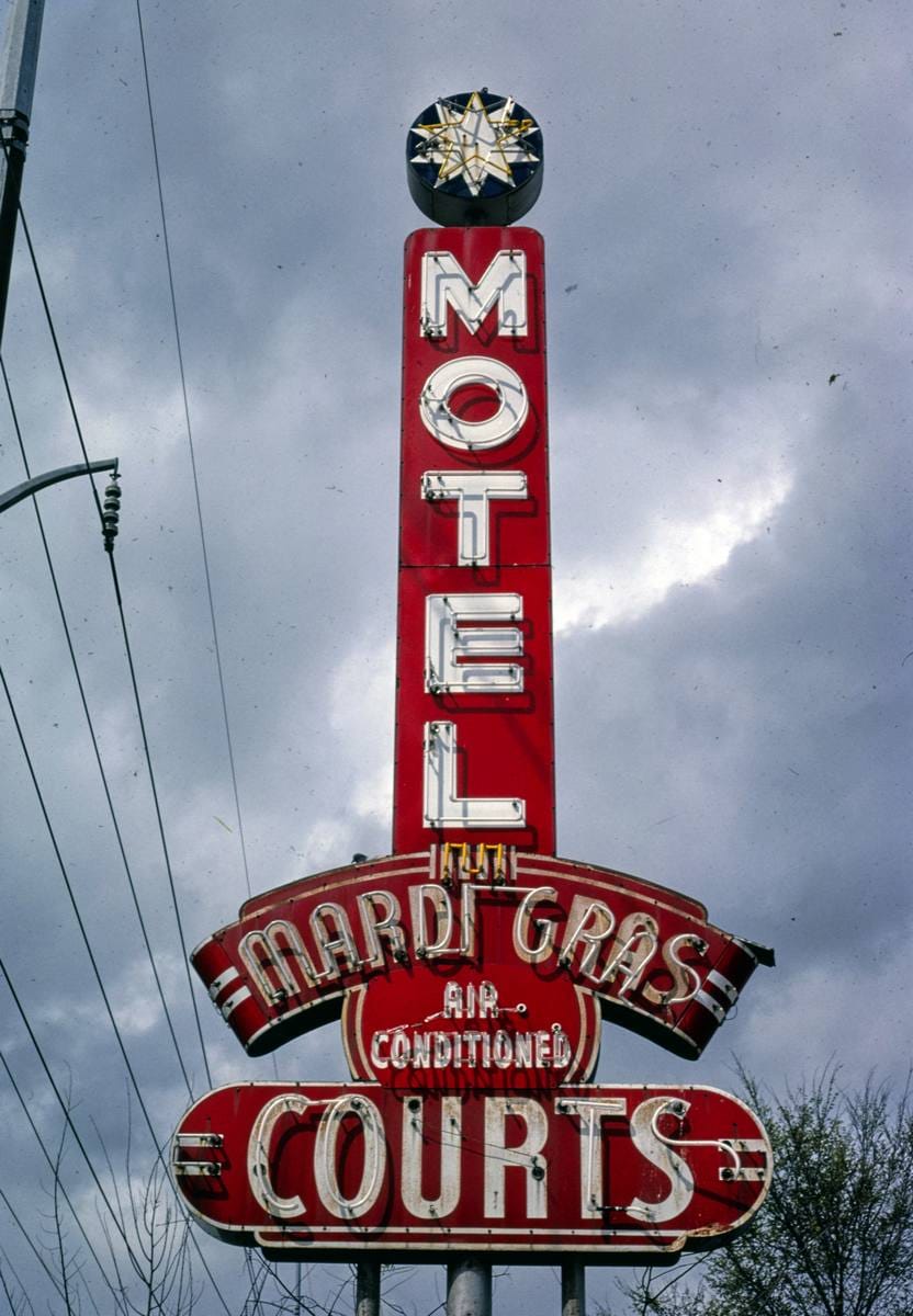 Historic Photo : 1982 Mardi Gras Courts sign, New Orleans, Louisiana | Margolies | Roadside America Collection | Vintage Wall Art :