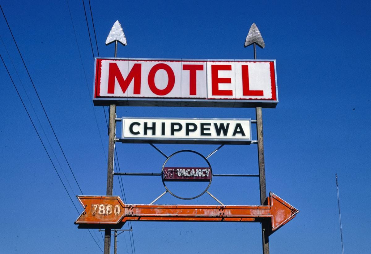 Historic Photo : 1988 Chippewa Motel sign, Marlborough, Missouri | Margolies | Roadside America Collection | Vintage Wall Art :