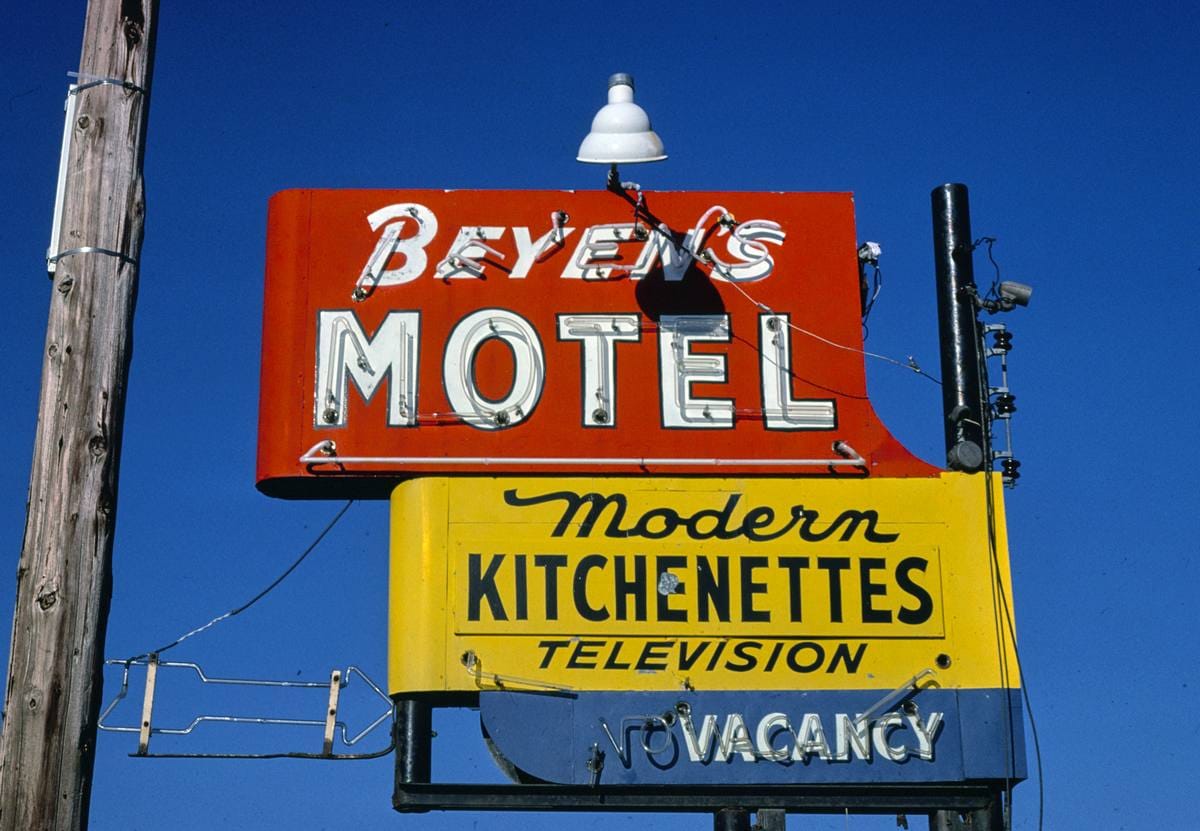Historic Photo : 1980 Beyen's Motel, sign, Dilworth, Minnesota | Margolies | Roadside America Collection | Vintage Wall Art :