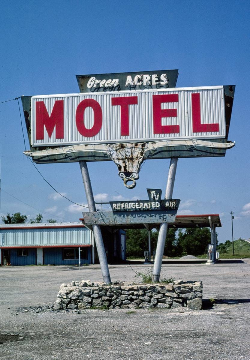 Historic Photo : 1982 Green Acres Motel sign, Afton, Oklahoma | Margolies | Roadside America Collection | Vintage Wall Art :
