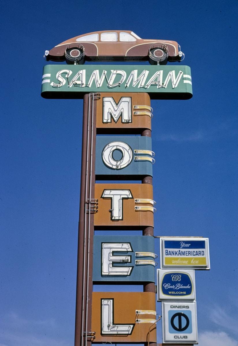 Historic Photo : 1980 Sandman Motel sign, Reno, Nevada | Margolies | Roadside America Collection | Vintage Wall Art :
