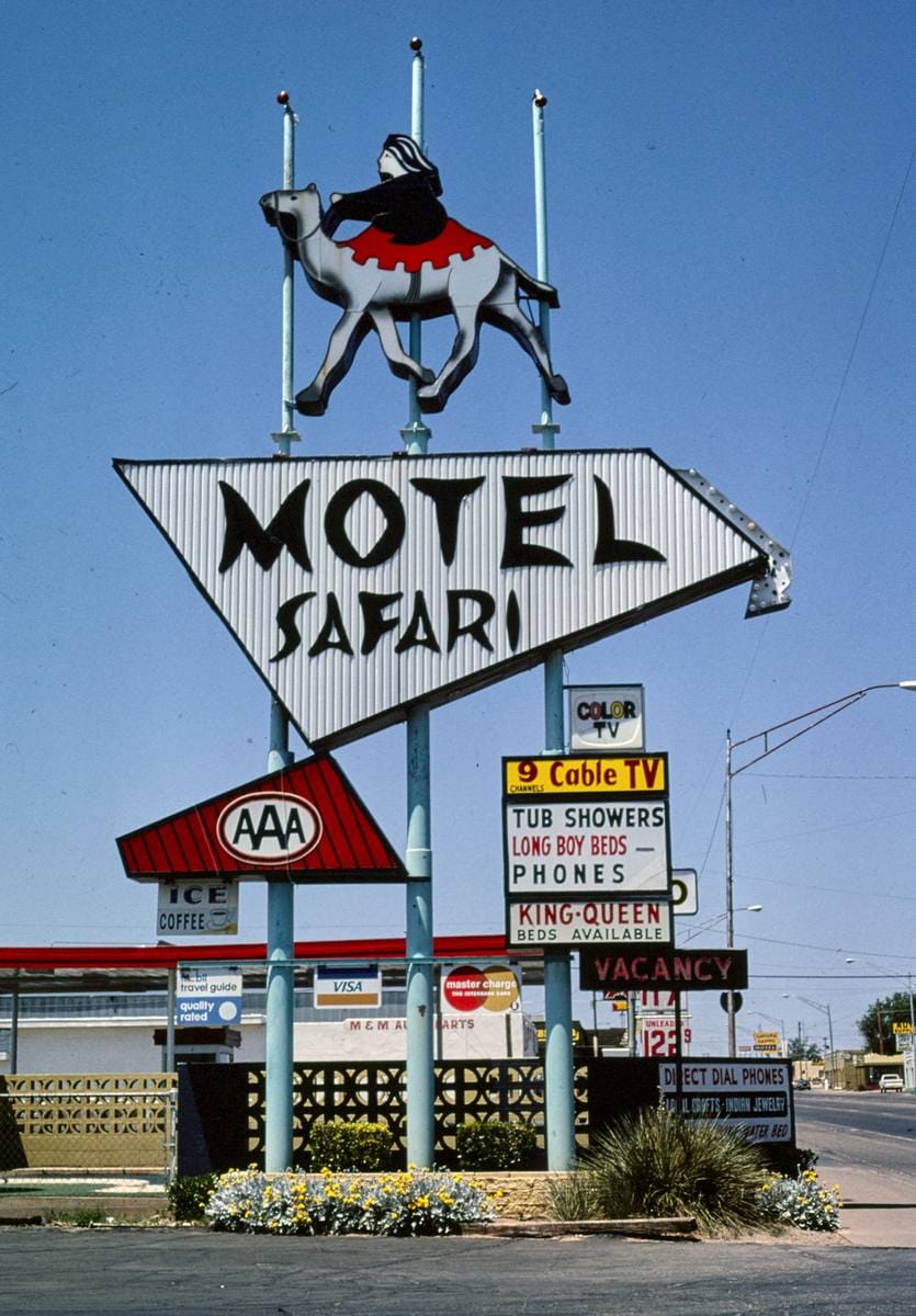 Historic Photo : 1982 Motel Safari sign, Tucumcari, New Mexico | Margolies | Roadside America Collection | Vintage Wall Art :