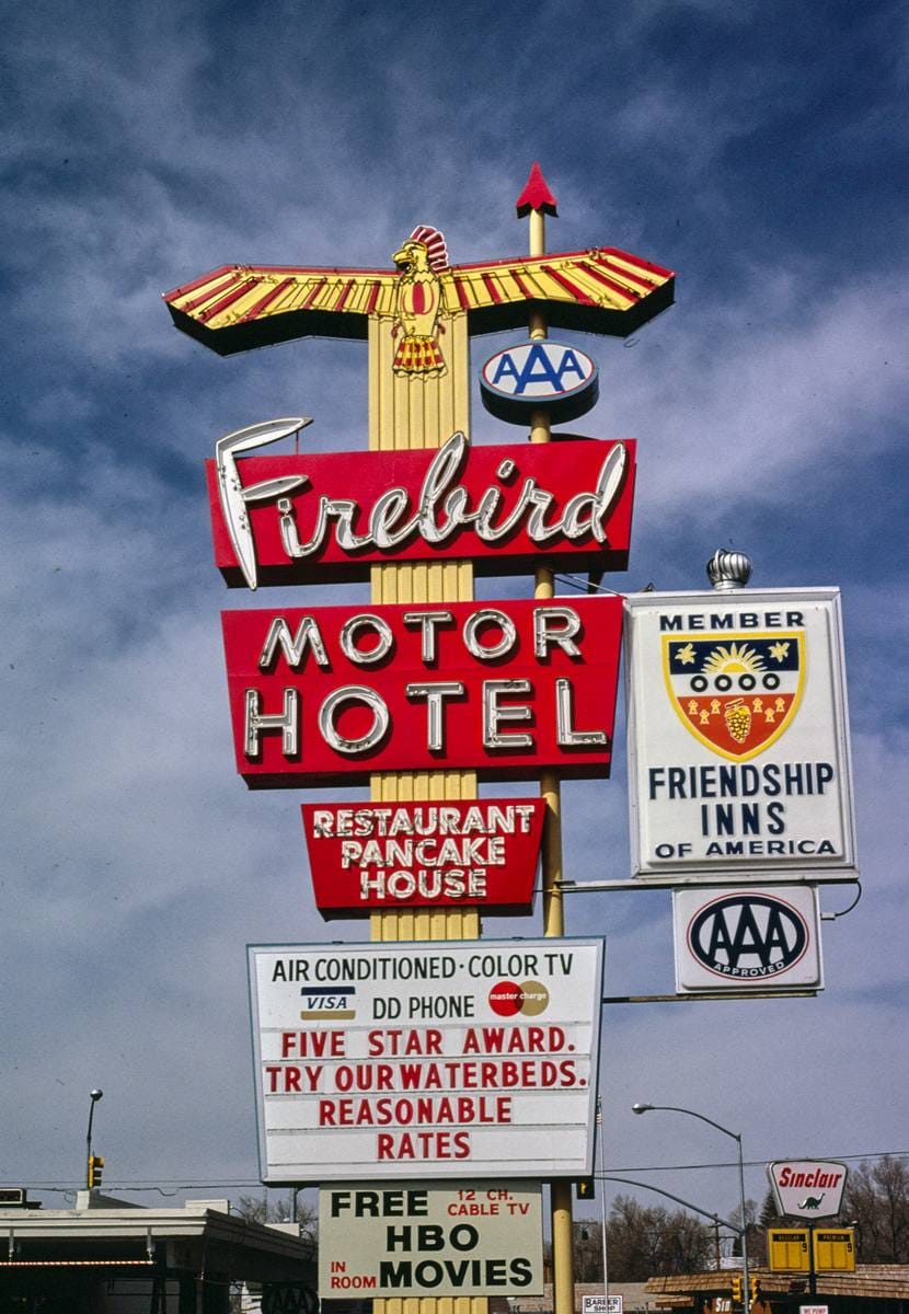 Historic Photo : 1980 Firebird Motel sign, Cheyenne, Wyoming | Margolies | Roadside America Collection | Vintage Wall Art :