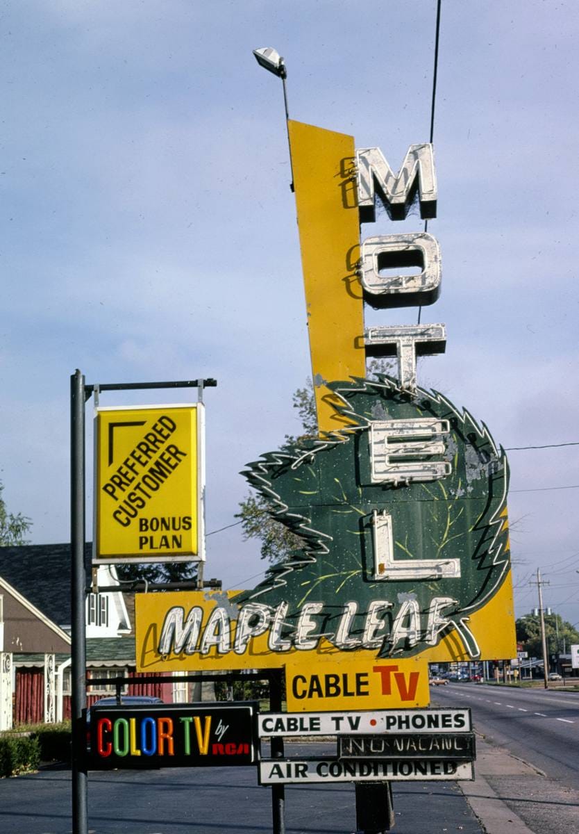Historic Photo : 1988 Maple Leaf Motel sign, Schofield, Wisconsin | Margolies | Roadside America Collection | Vintage Wall Art :