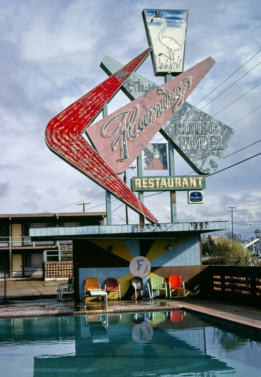 Historic Photo : 1979 Flamingo Motel sign, Jackson, Mississippi | Margolies | Roadside America Collection | Vintage Wall Art :