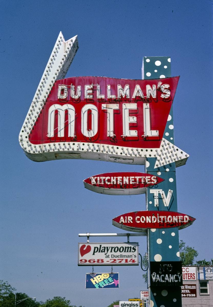 Historic Photo : 2003 Duellman's Motel sign, Westmont, Illinois | Margolies | Roadside America Collection | Vintage Wall Art :