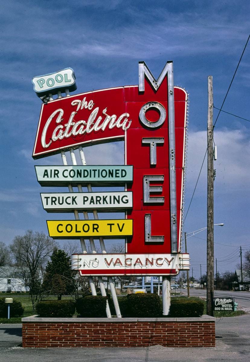 Historic Photo : 1980 Catalina Motel sign, Indianapolis, Indiana | Margolies | Roadside America Collection | Vintage Wall Art :