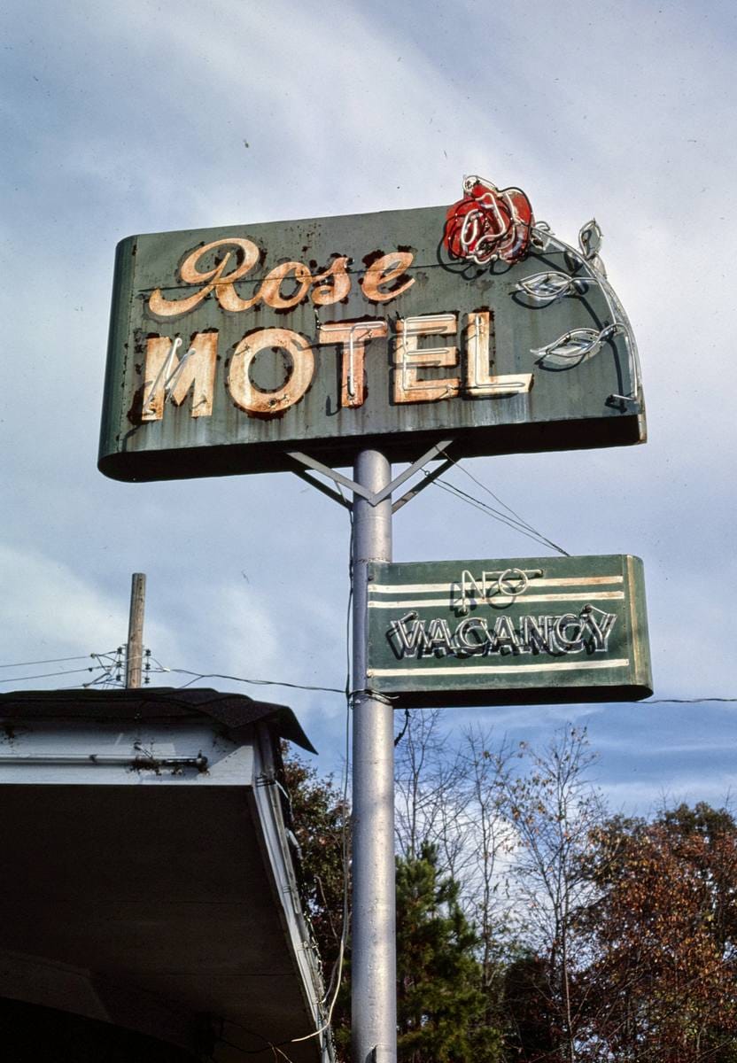 Historic Photo : 1987 Rose Motel sign, Clarksville, Arkansas | Margolies | Roadside America Collection | Vintage Wall Art :