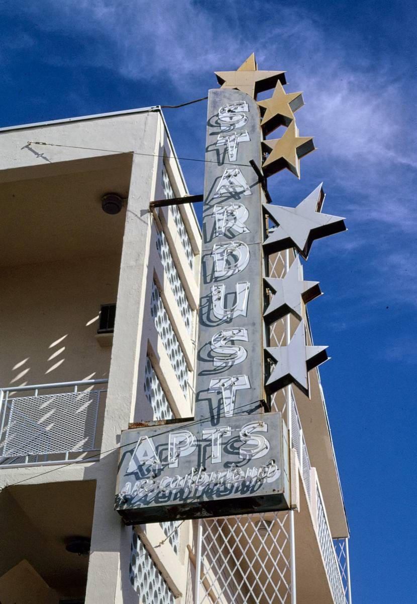 Historic Photo : 1990 Stardust Apartments sign, Miami Beach, Florida | Margolies | Roadside America Collection | Vintage Wall Art :