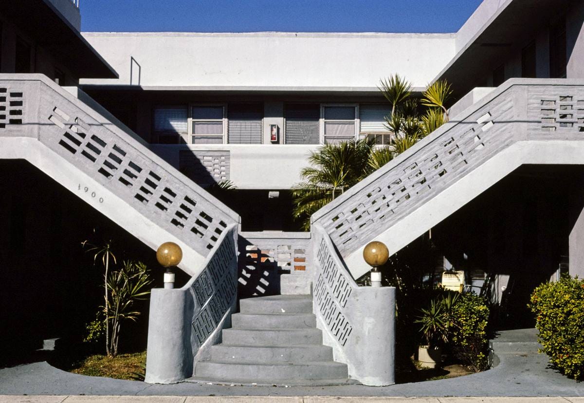 Historic Photo : 1990 Motel Apartments, stair detail, Hollywood Beach, Florida | Margolies | Roadside America Collection | Vintage Wall Art :