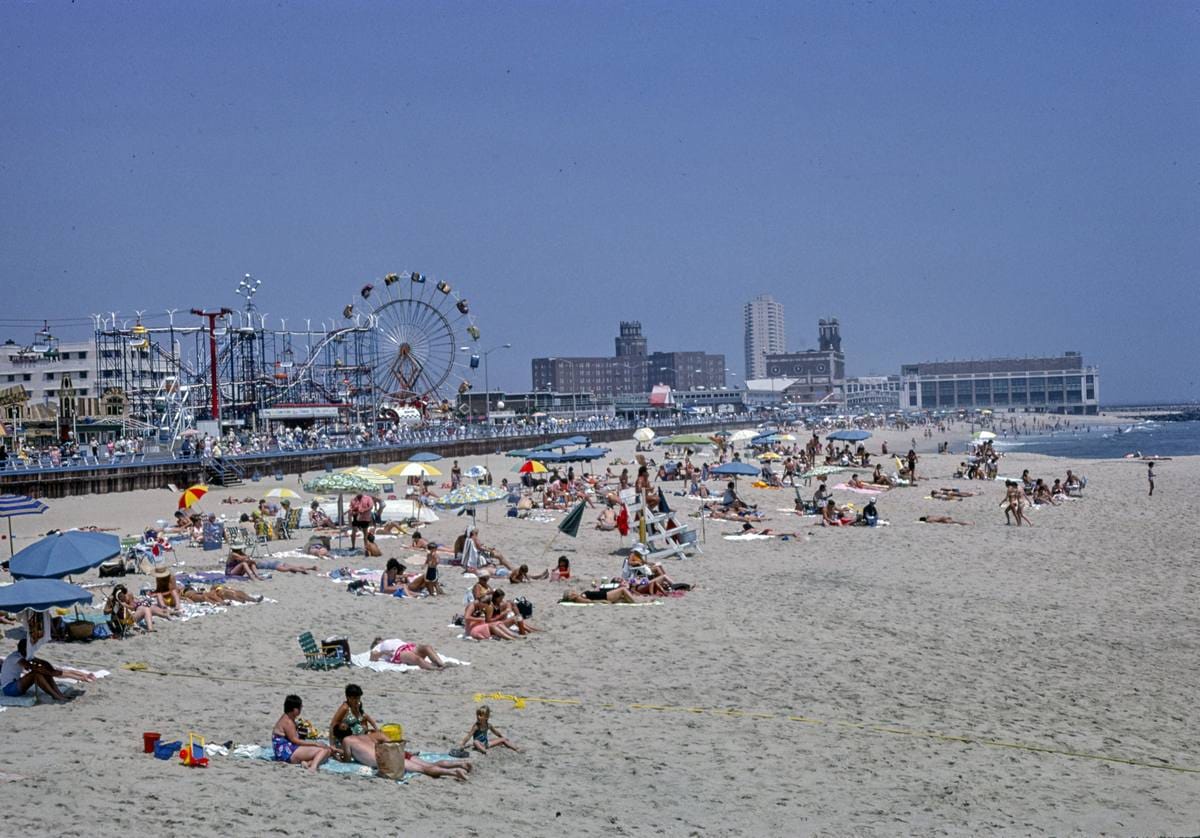 Historic Photo : 1978 Beach, boardwalk overall, Asbury Park, New Jersey | Margolies | Roadside America Collection | Vintage Wall Art :