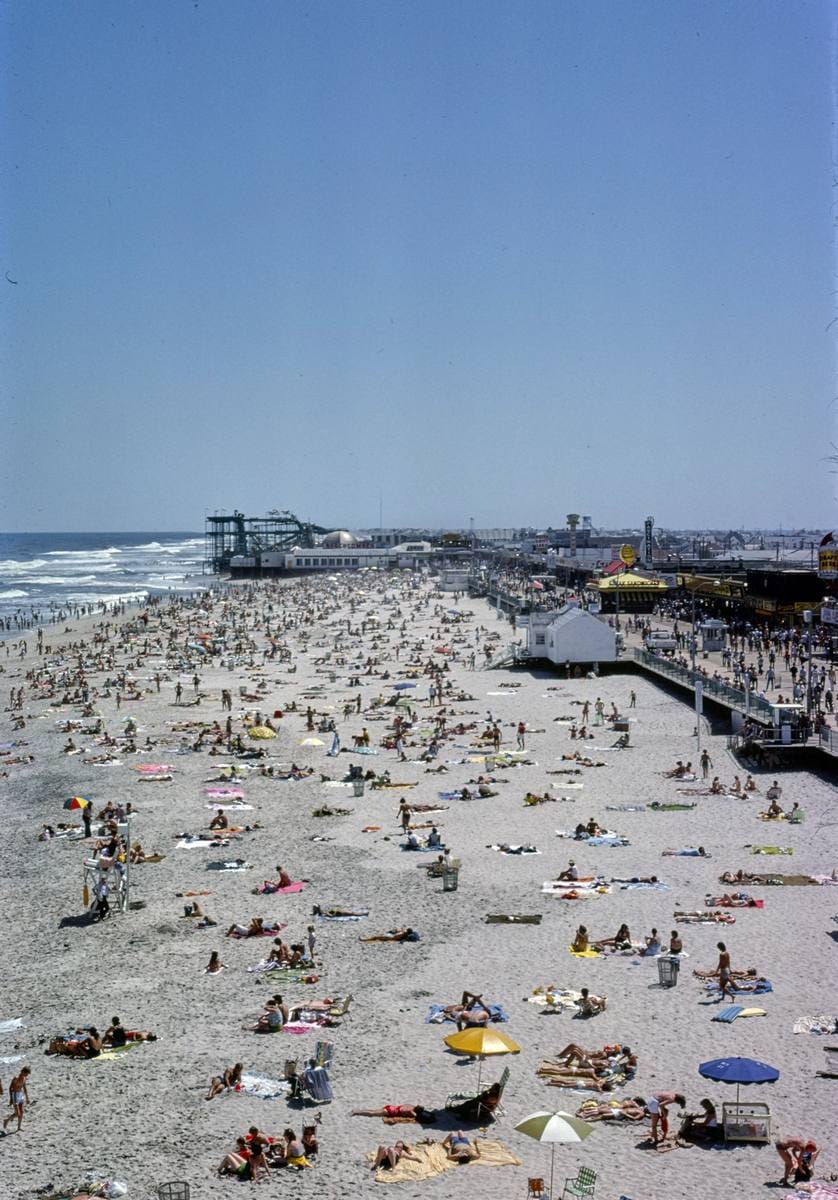Historic Photo : 1978 Beach and boardwalk above, Seaside Heights, New Jersey | Margolies | Roadside America Collection | Vintage Wall Art :