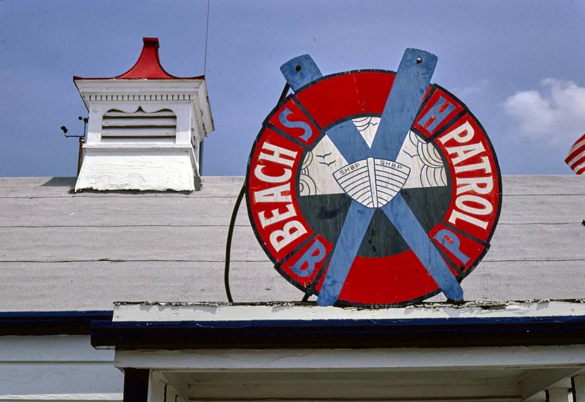 Historic Photo : 1978 Beach Patrol emblem on boardwalk, Seaside Heights, New Jersey | Margolies | Roadside America Collection | Vintage Wall Art :