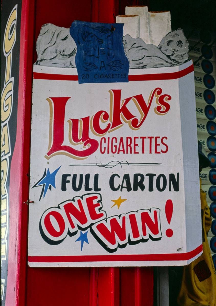 Historic Photo : 1978 Cigarette prize sign, Seaside Heights, New Jersey | Margolies | Roadside America Collection | Vintage Wall Art :