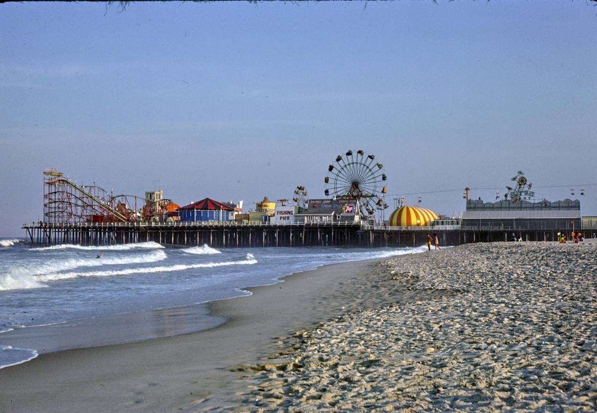 Historic Photo : 1978 Casino Pier from beach. P.M., Seaside Heights, New Jersey | Margolies | Roadside America Collection | Vintage Wall Art :