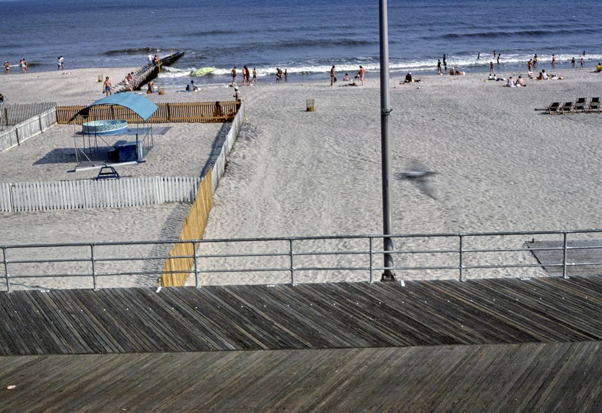Historic Photo : 1978 Boardwalk, beach, ocean above, Atlantic City, New Jersey | Margolies | Roadside America Collection | Vintage Wall Art :