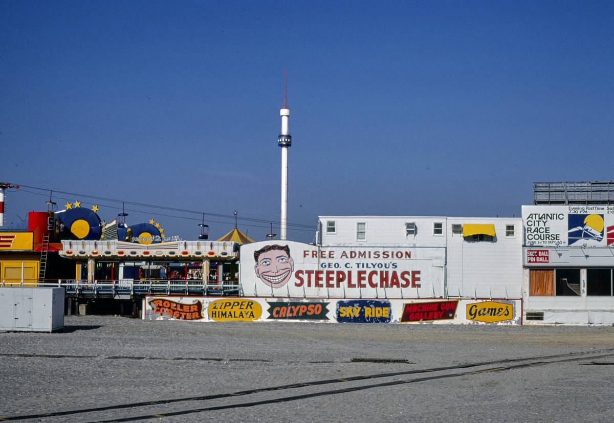 Historic Photo : 1978 Steeplechase detail and Sky Tower, Atlantic City, New Jersey | Margolies | Roadside America Collection | Vintage Wall Art :