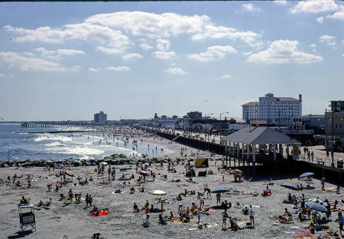 Historic Photo : 1978 Beach, boardwalk to west, Ocean City, New Jersey | Margolies | Roadside America Collection | Vintage Wall Art :