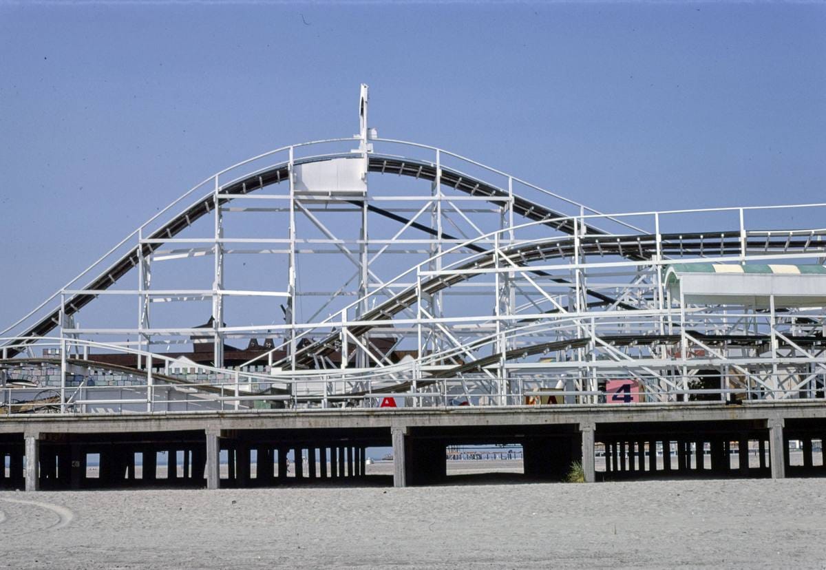 Historic Photo : 1978 Hunt's Pier roller coaster, Wildwood, New Jersey | Margolies | Roadside America Collection | Vintage Wall Art :